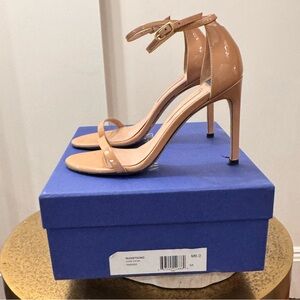 Stuart Weitzman NudistSong Nude Patent Leather Ankle Strap Heels Size 6